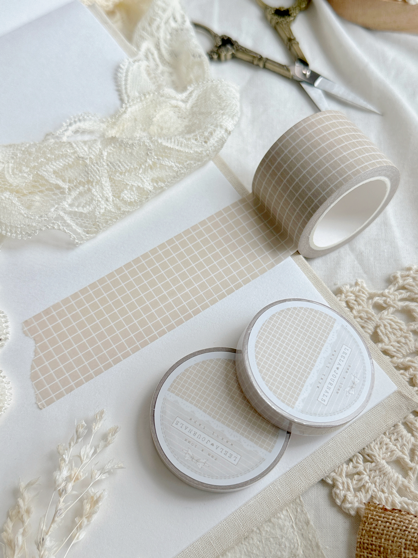 soft neutral beige grid washi tape