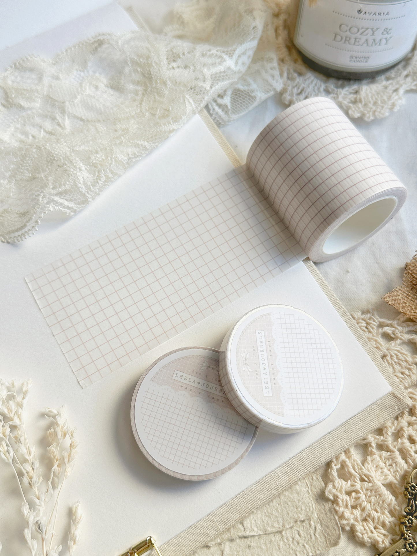 white pale pink grid washi tape