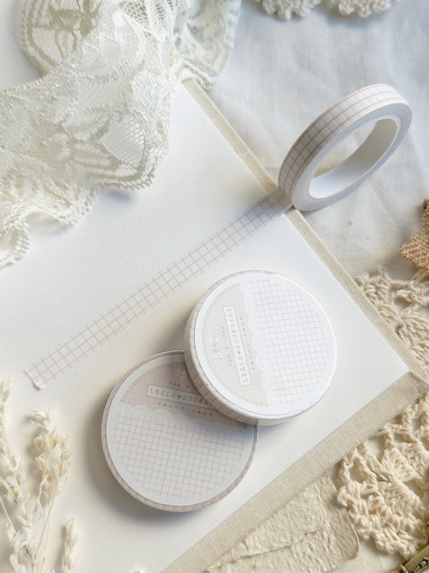 white pale pink grid washi tape