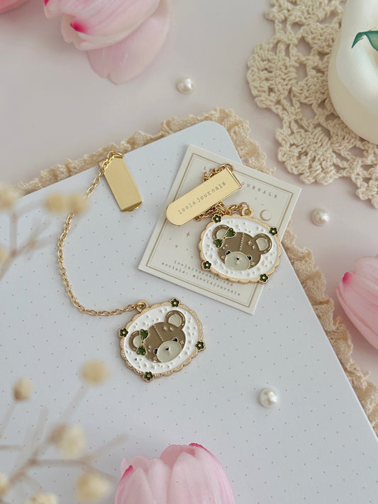 framed bear enamel bookmark pendant