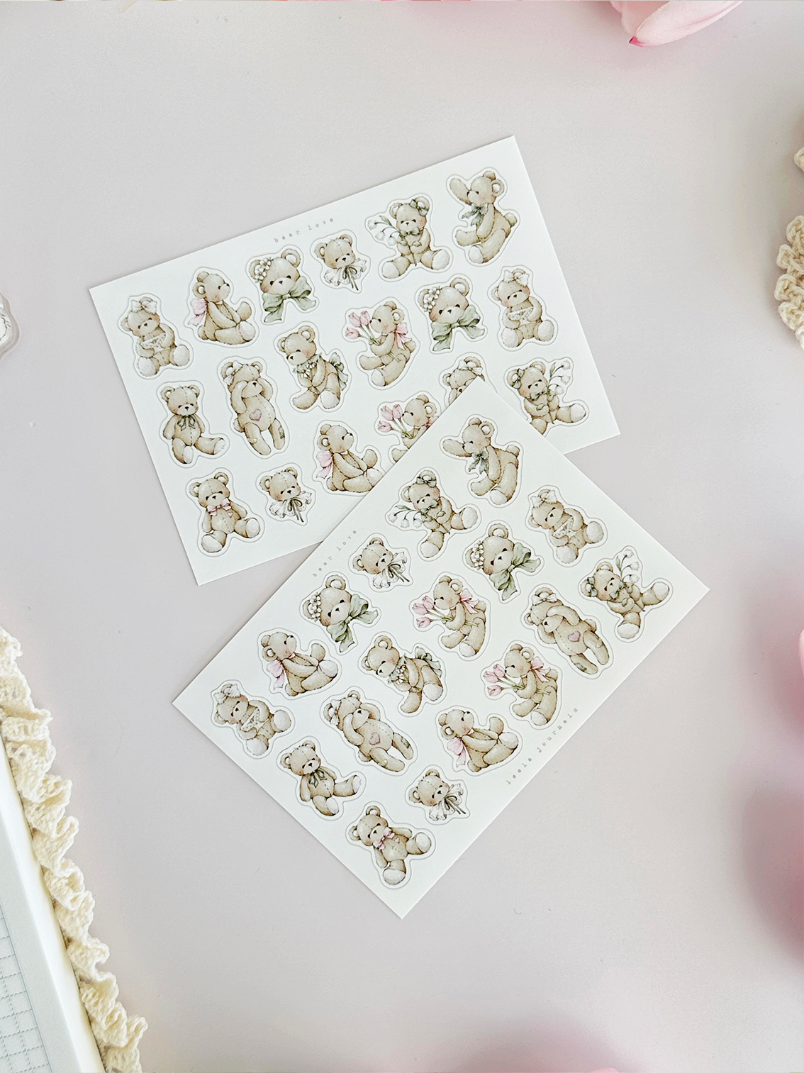teddy bear sticker sheet - 2pc set
