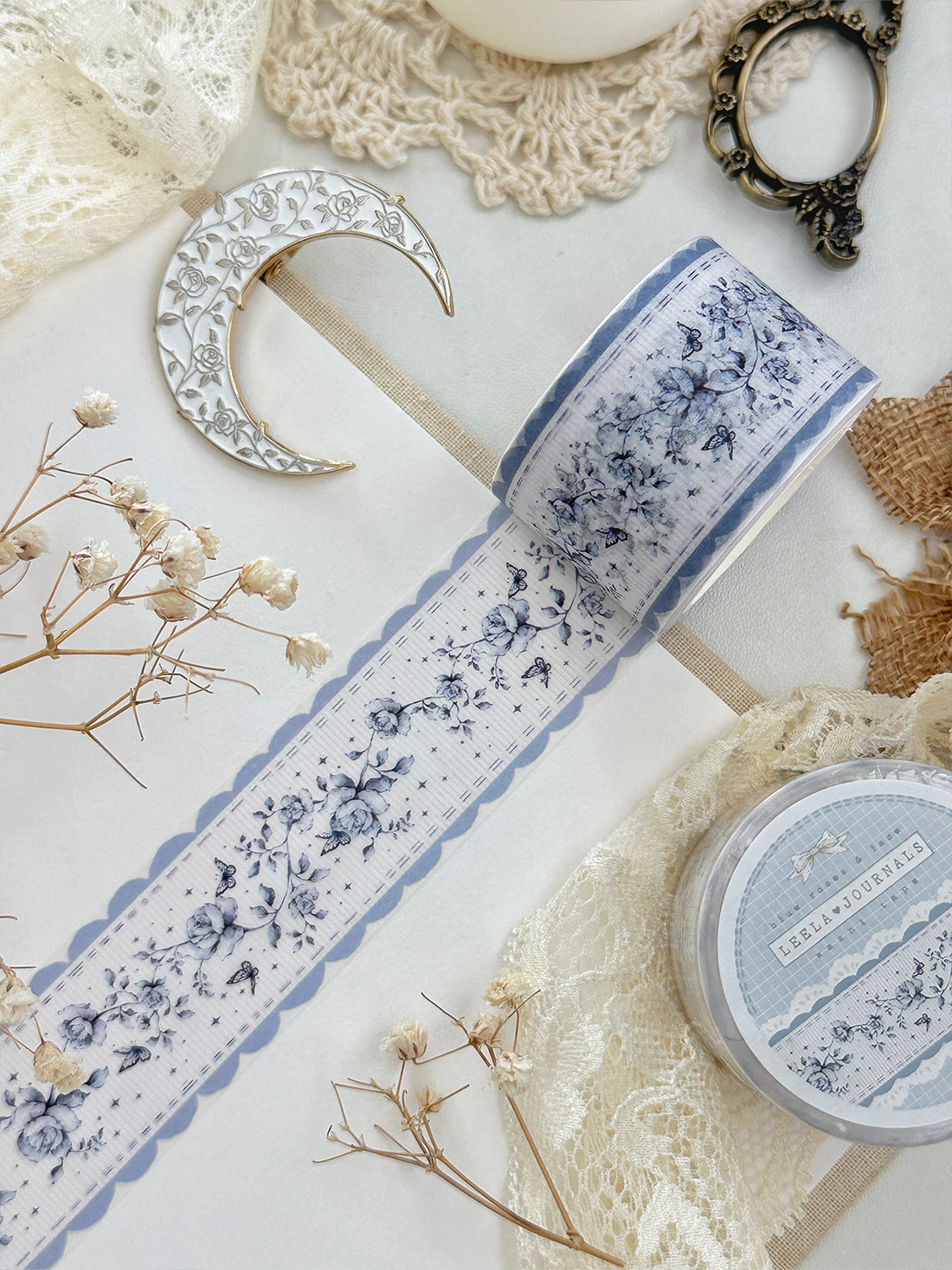blue rose ribbed lace washi tape