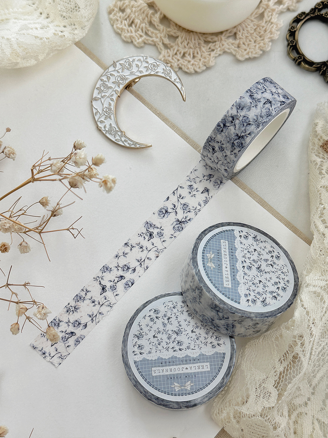 blue porcelain roses washi tape