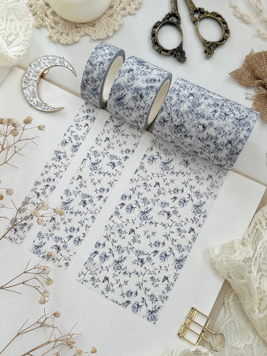 blue porcelain roses washi tape