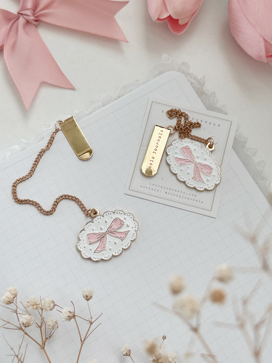 framed pink bow enamel bookmark pendant