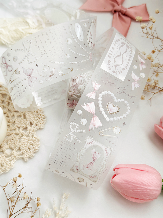 bows & pearls pet & washi tape (pre-cut)