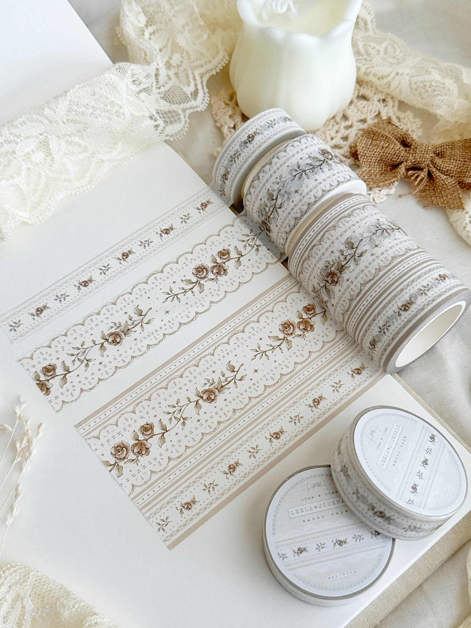 lace & roses - brown washi tape