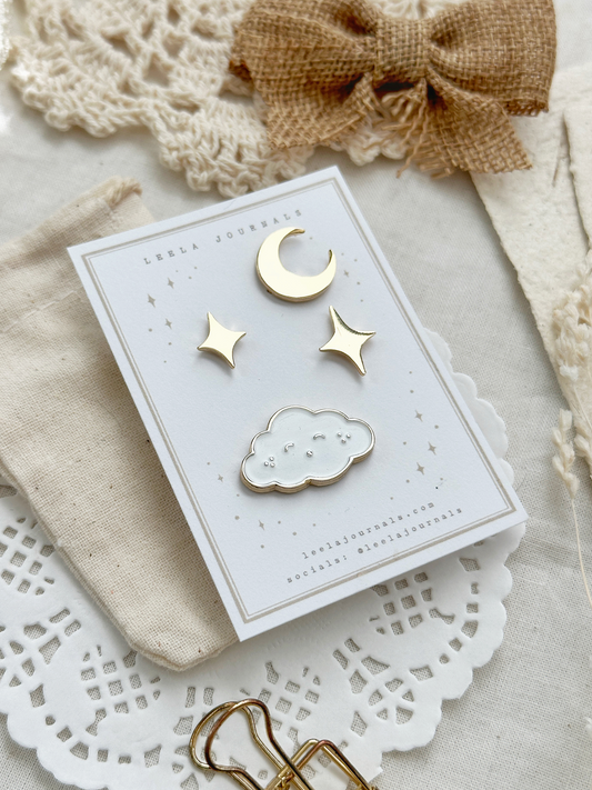 sleepy cloud enamel pin set