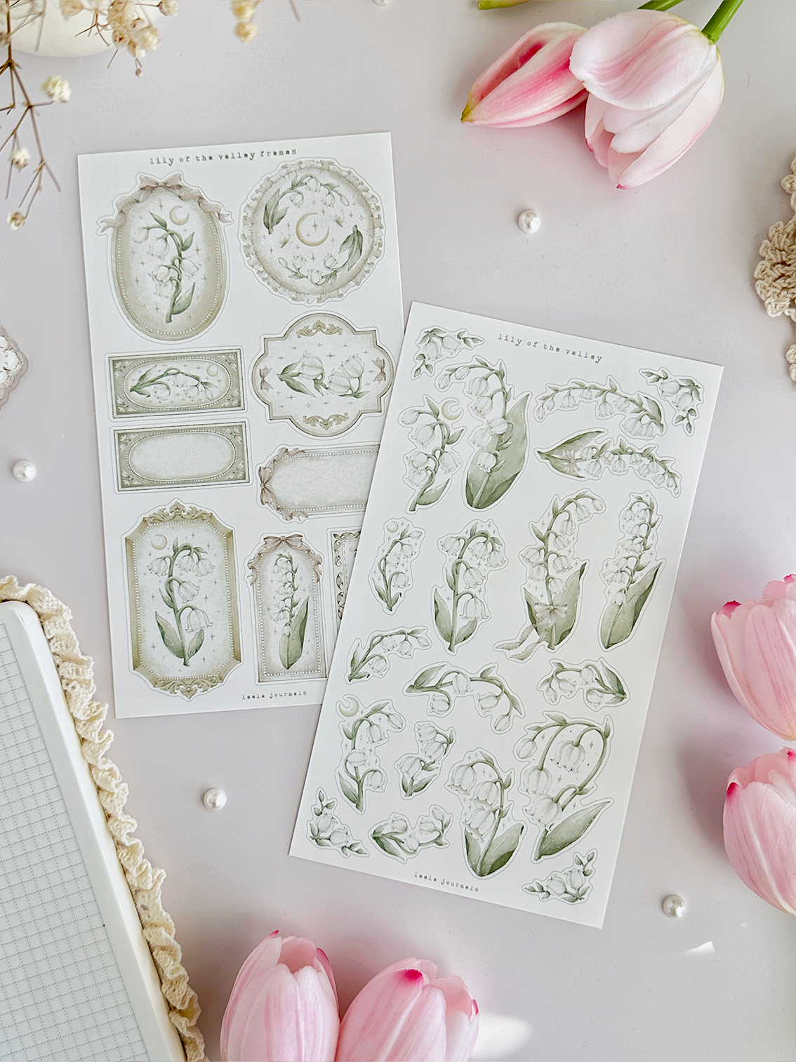 lily of the valley & frames 1 sticker sheet - 2pc set
