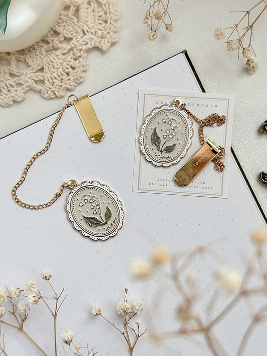framed lily of the valley enamel bookmark pendant