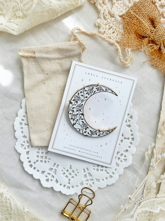 rose moon enamel journaling clip