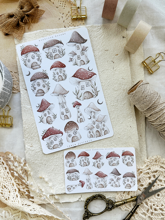 mushroom houses (mini or large) sticker sheet