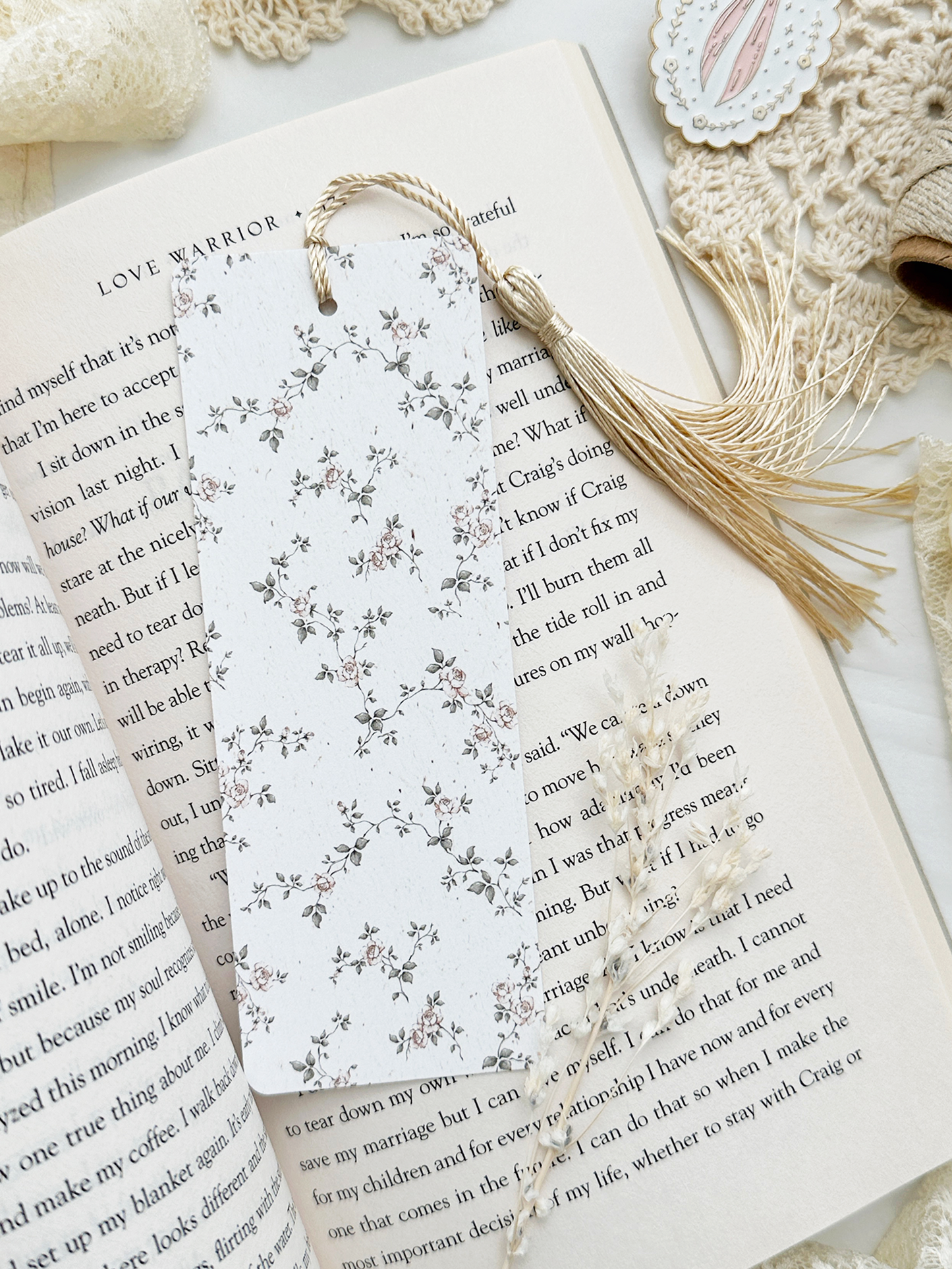 ivory peach rose bookmark