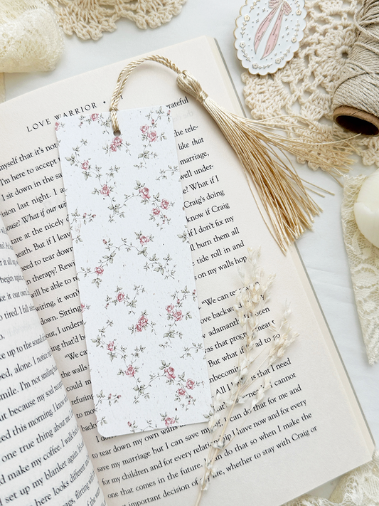 ivory pink rose bookmark