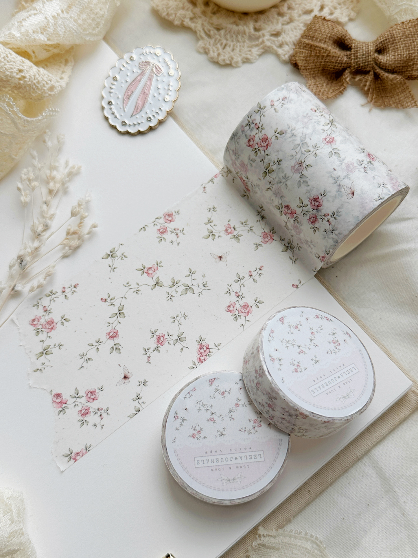 pink roses on ivory washi tape