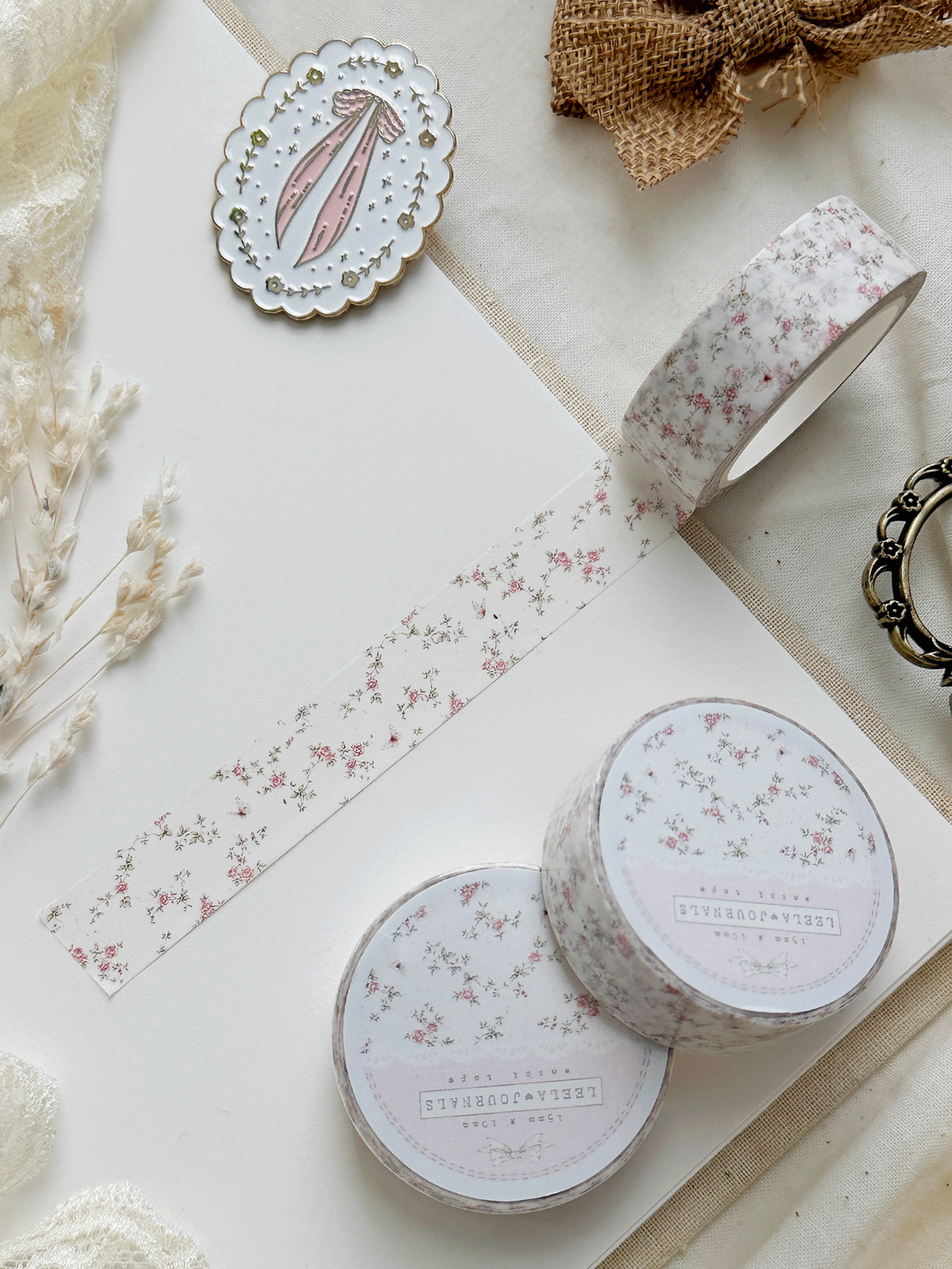 pink roses on ivory washi tape