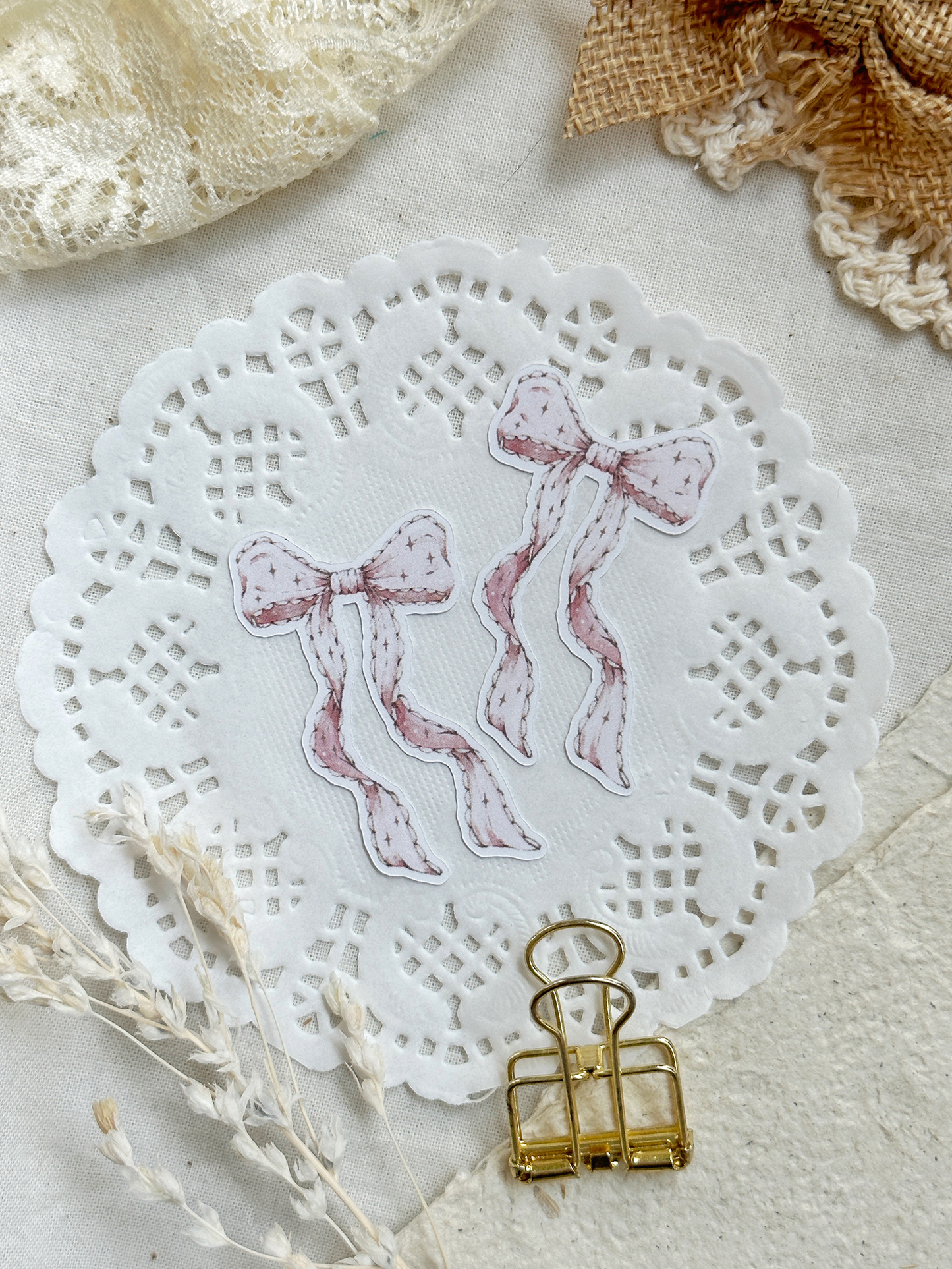 pink bow sticker flake 1.25x1.75