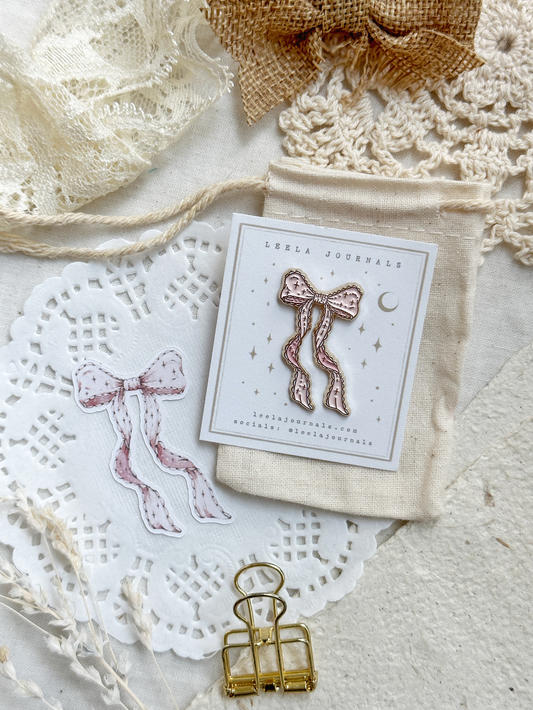 pink bow enamel pin