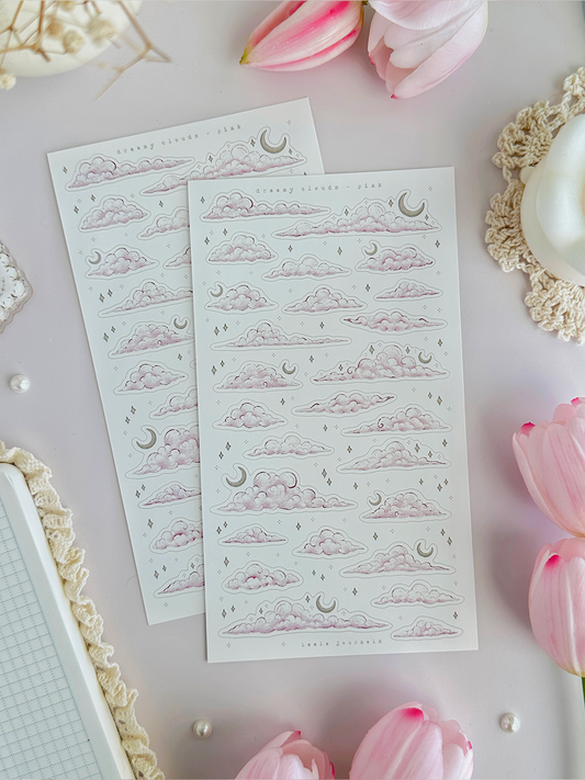 dreamy clouds sticker sheet (beige & pink) 2pc set