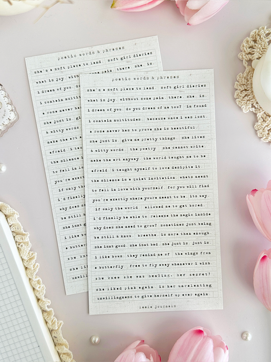 poetic phrases sticker sheet - 2pc set