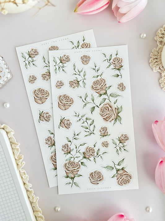 red & white roses sticker sheet - 2pc set