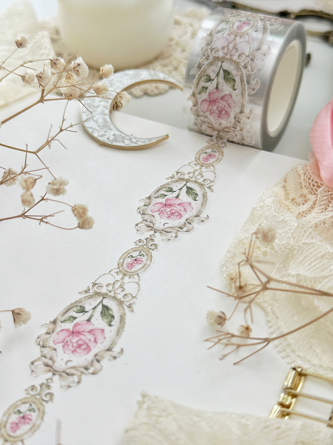 vintage framed rose die cut washi tape