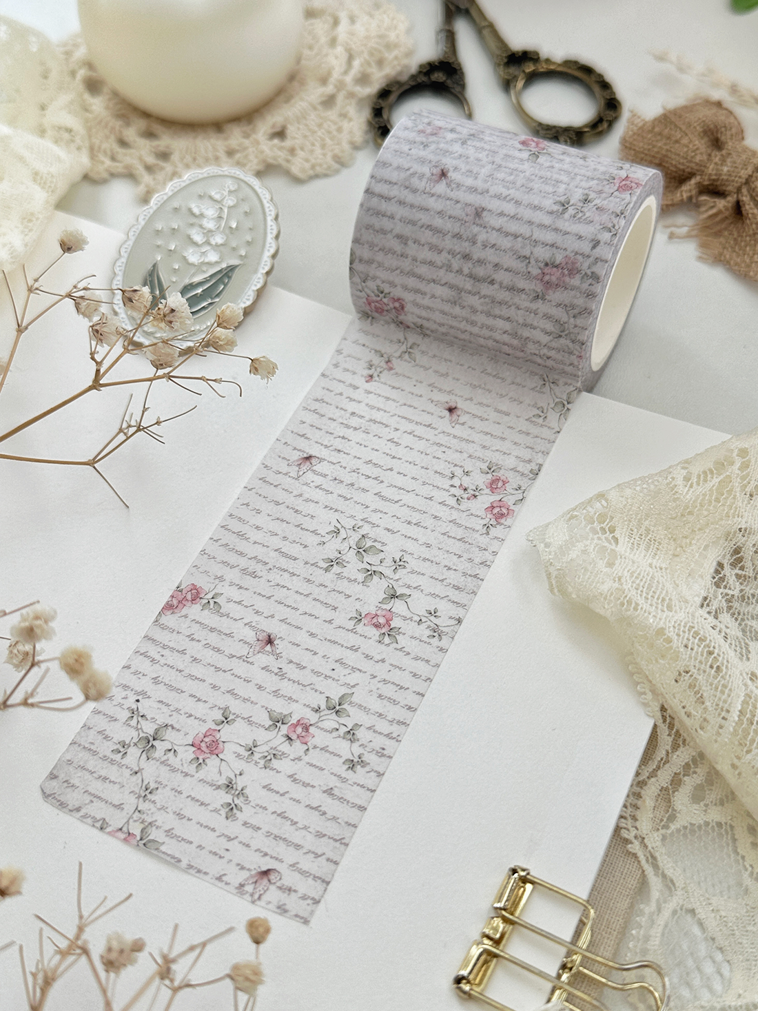 rose script washi tape