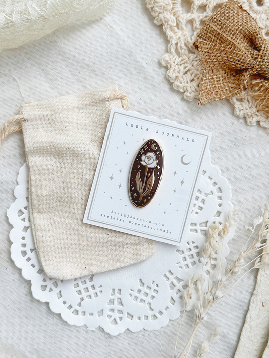 *retiring* umber brown floral enamel pins