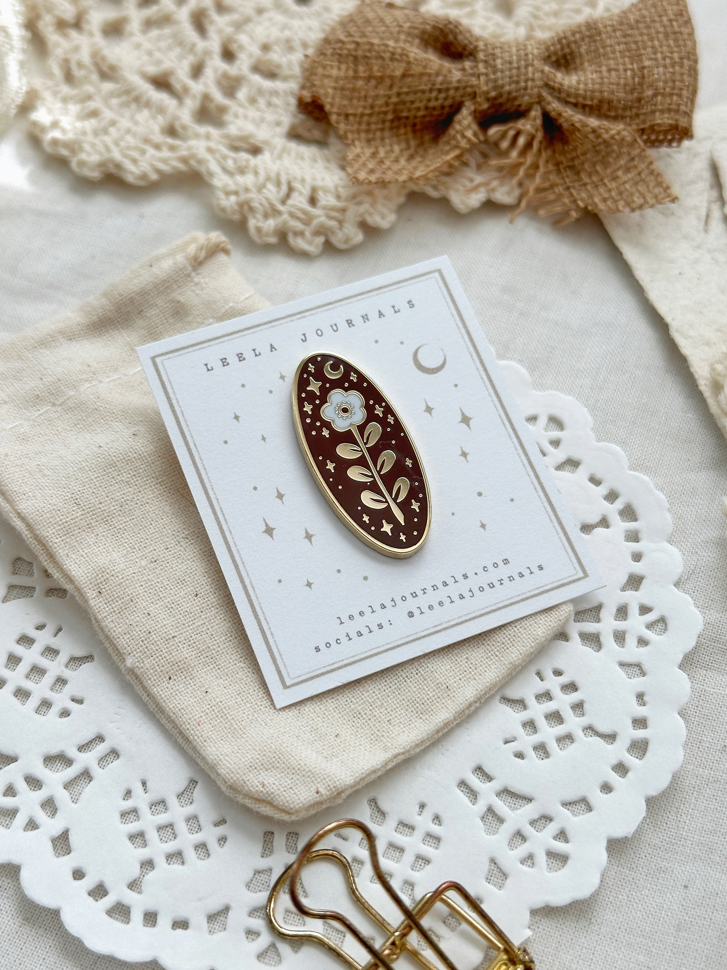 *retiring* umber brown floral enamel pins