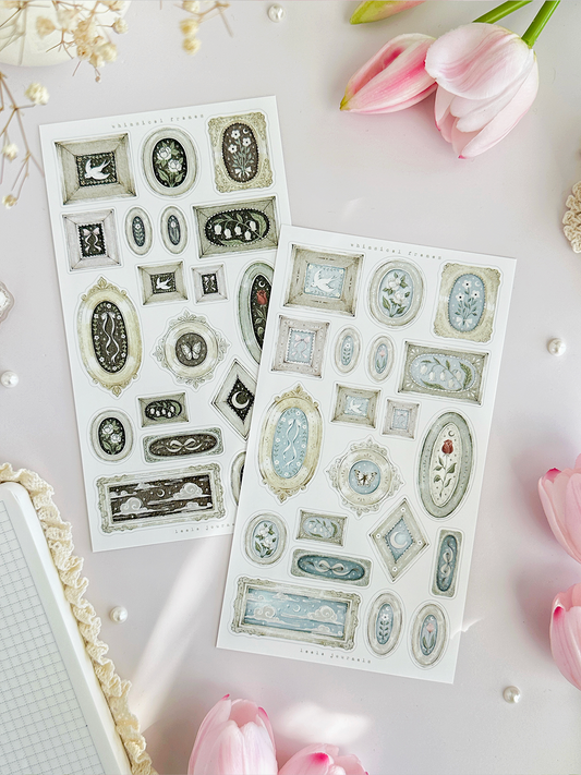 whimsical framed deco sticker sheet - 2pc set