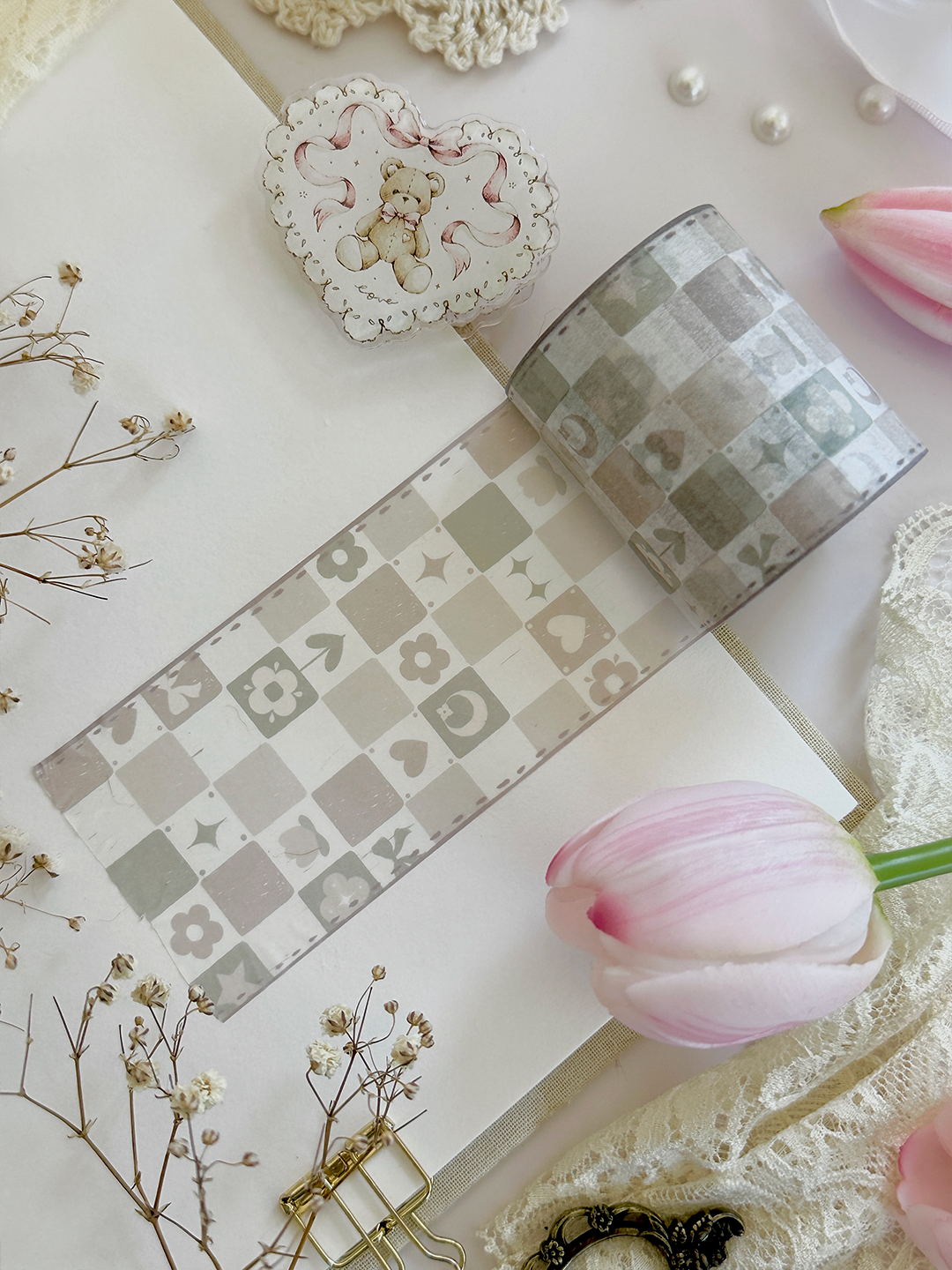 neutral & pastel whimsy checkered washi tape