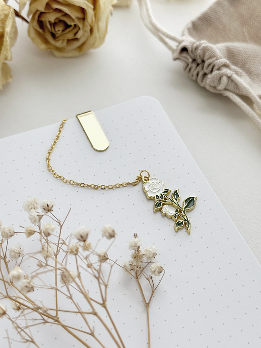 white rose enamel bookmark pendant