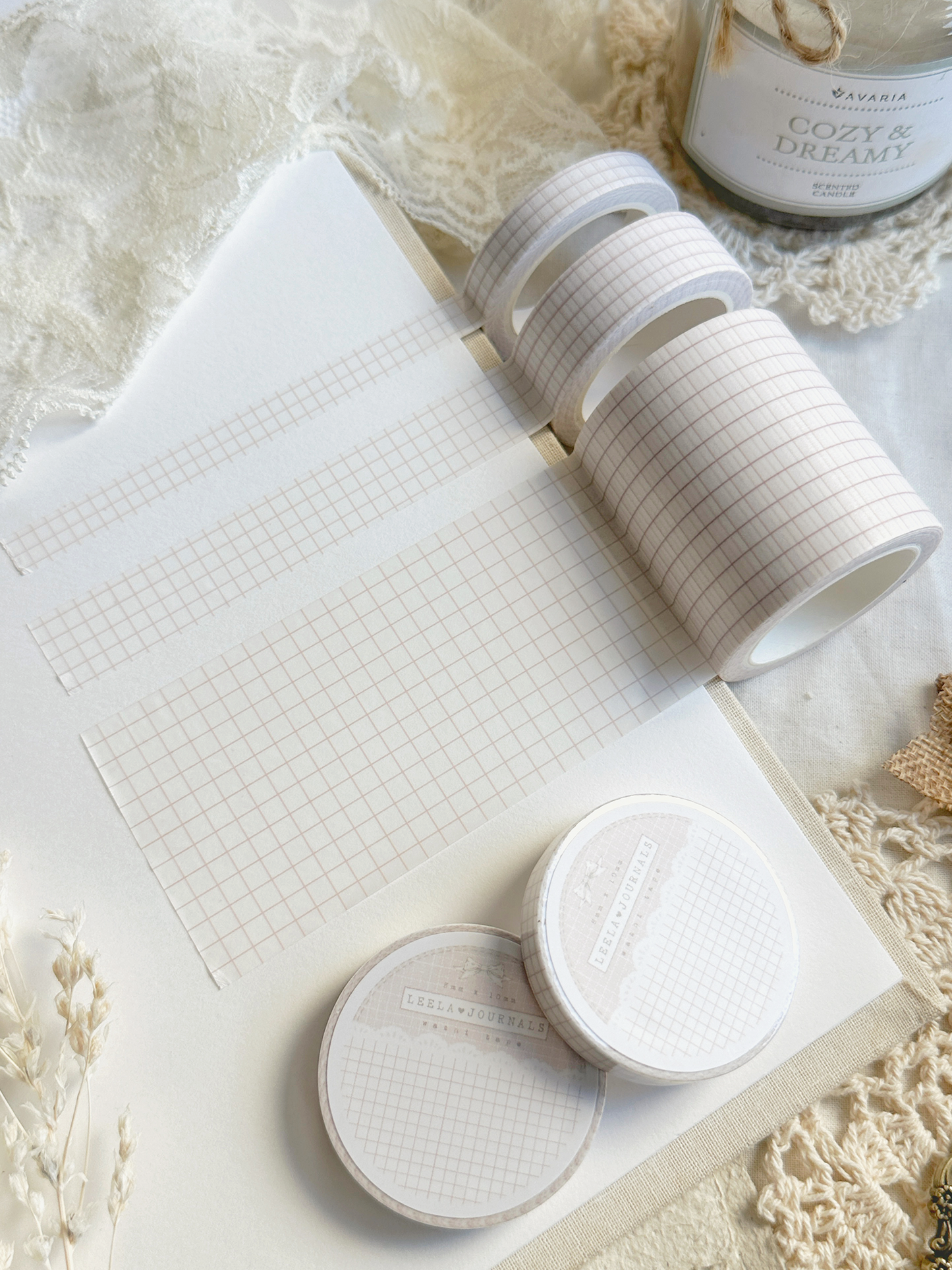 white pale pink grid washi tape