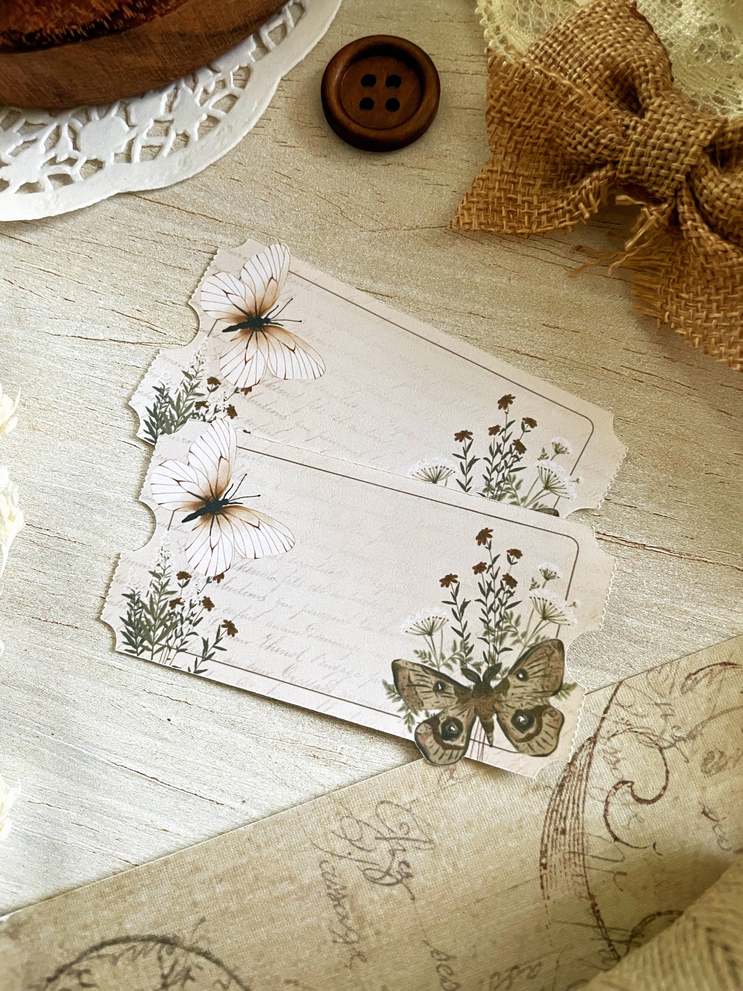 butterfly tag sticker flake 3x1.5