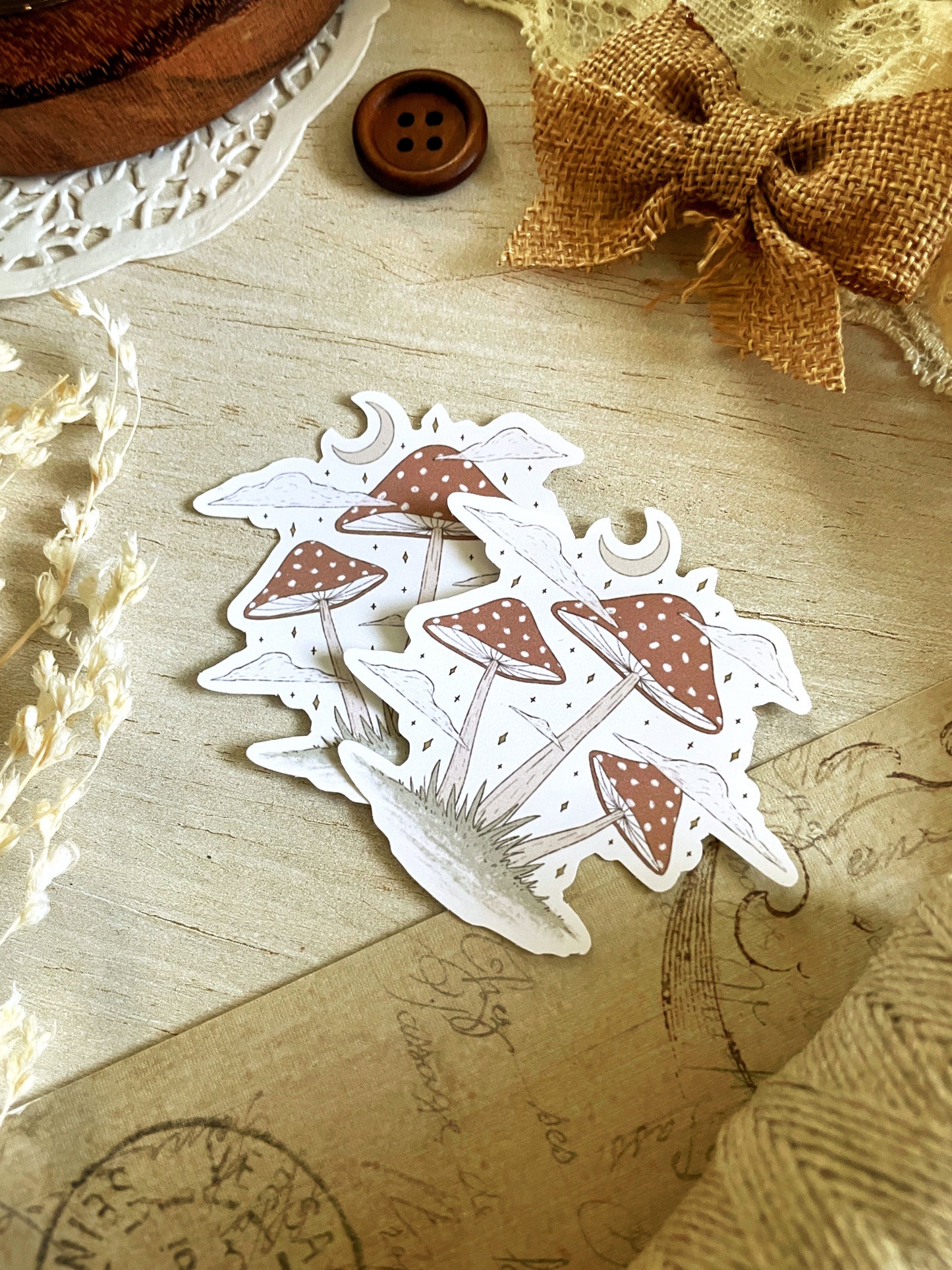 *retiring* celestial mushroom sticker flake 2.5x2.5