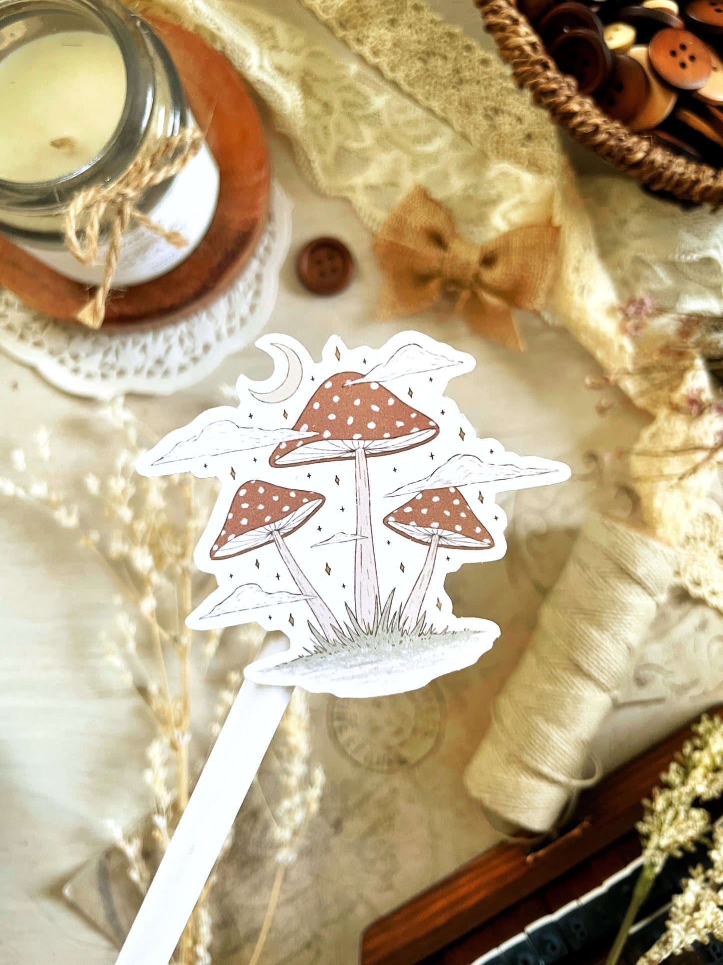 *retiring* celestial mushroom sticker flake 2.5x2.5