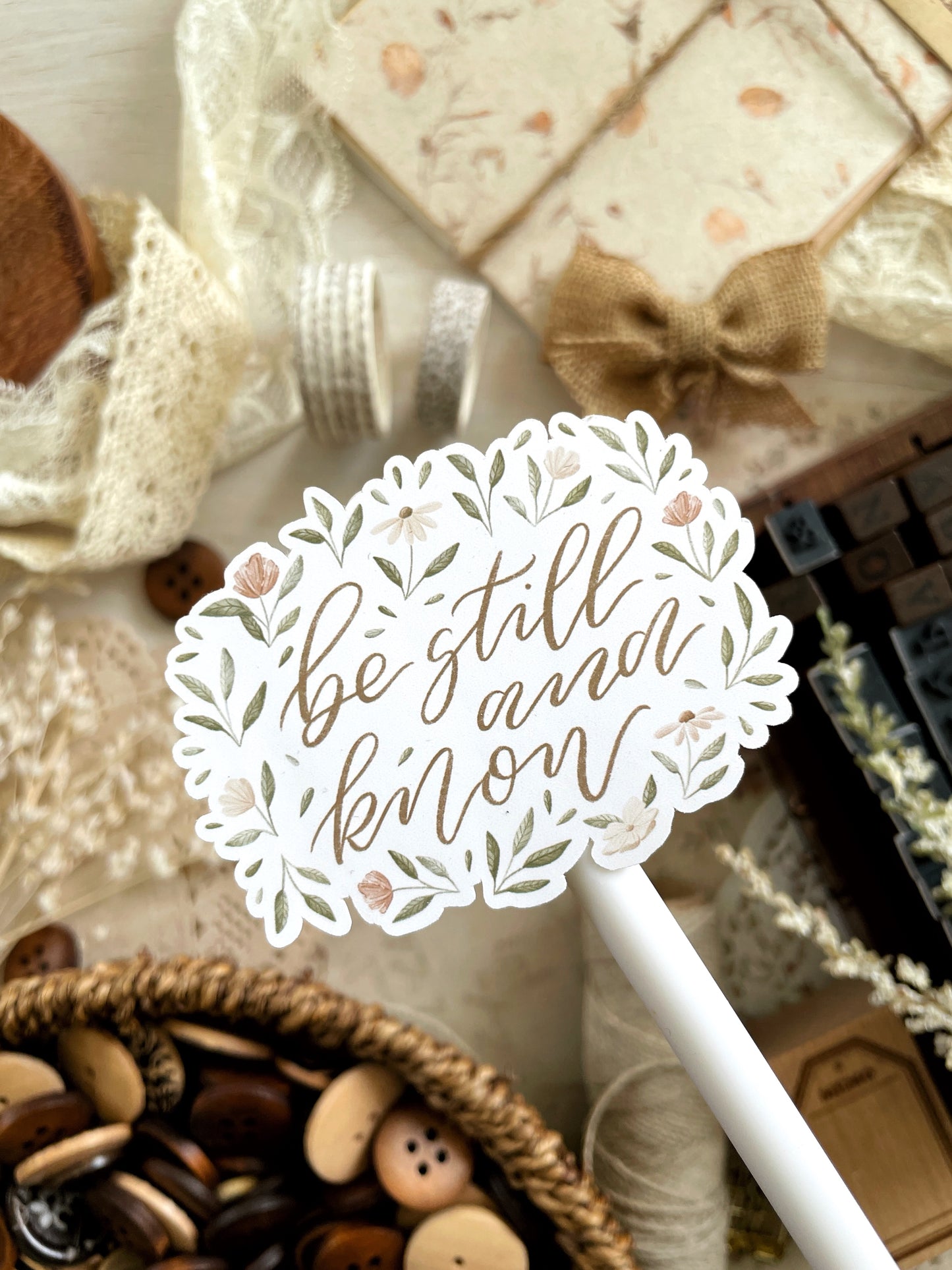 be still & know sticker flake 2.5x2