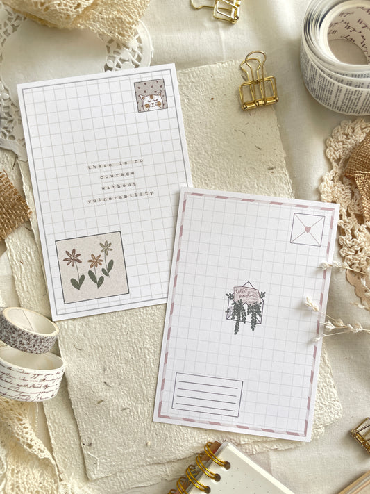 *retiring* plant & cat postcard 3.5x5.5