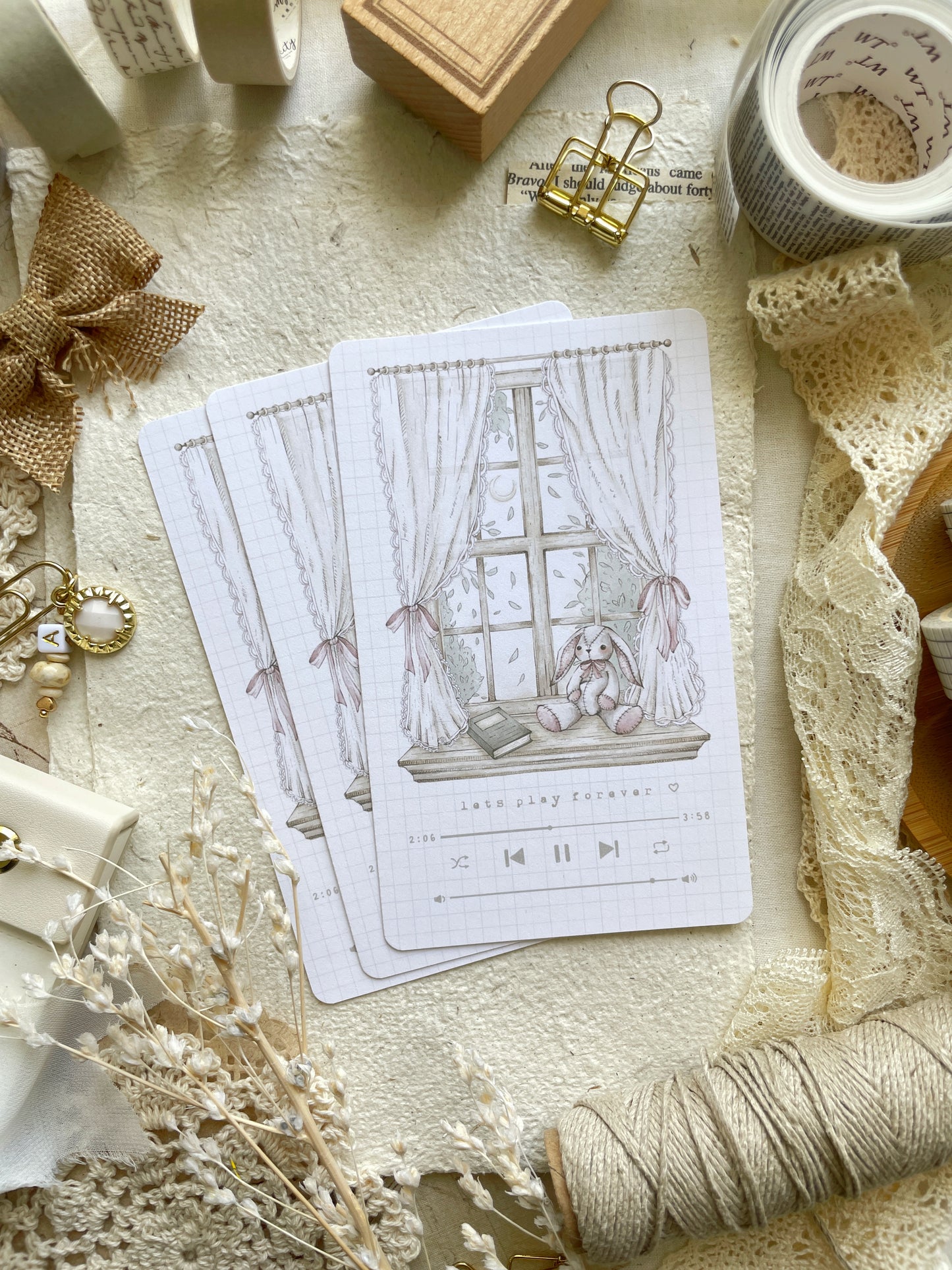 bunny plushie window art print 4x6