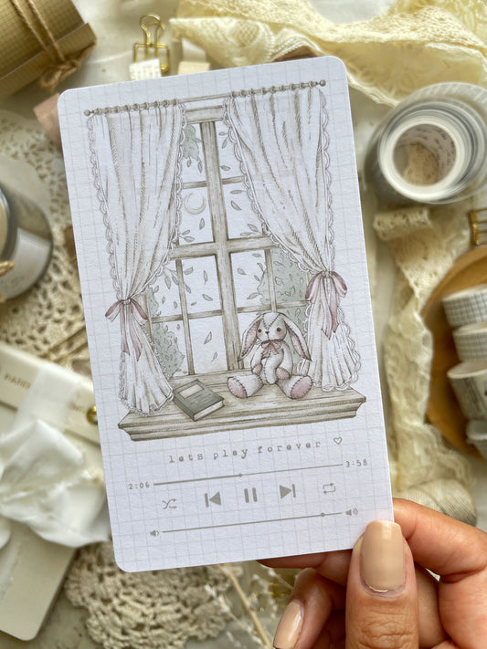 bunny plushie window art print 4x6