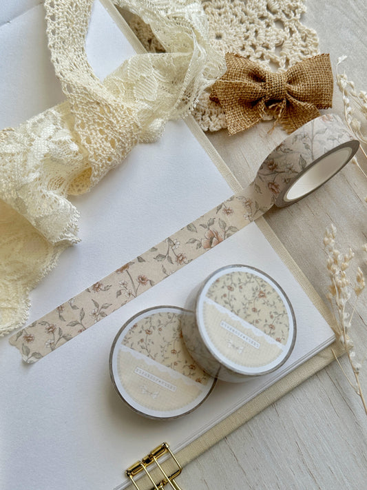 beige red floral washi tape
