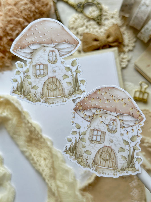 mushroom house & lights sticker flake 2.5x2.75