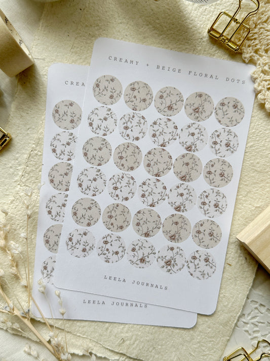 beige cream floral dots sticker sheet