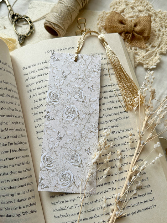 white rose butterfly bookmark
