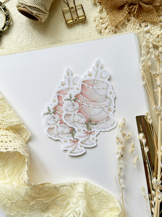 peonie whimsical cake sticker flake 3x2