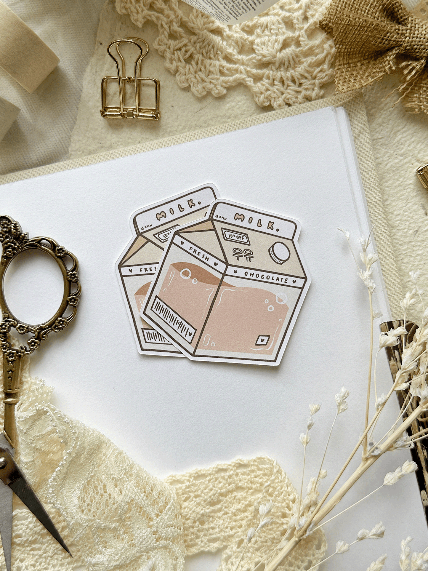 kawaii milk carton sticker flake 2x2.25
