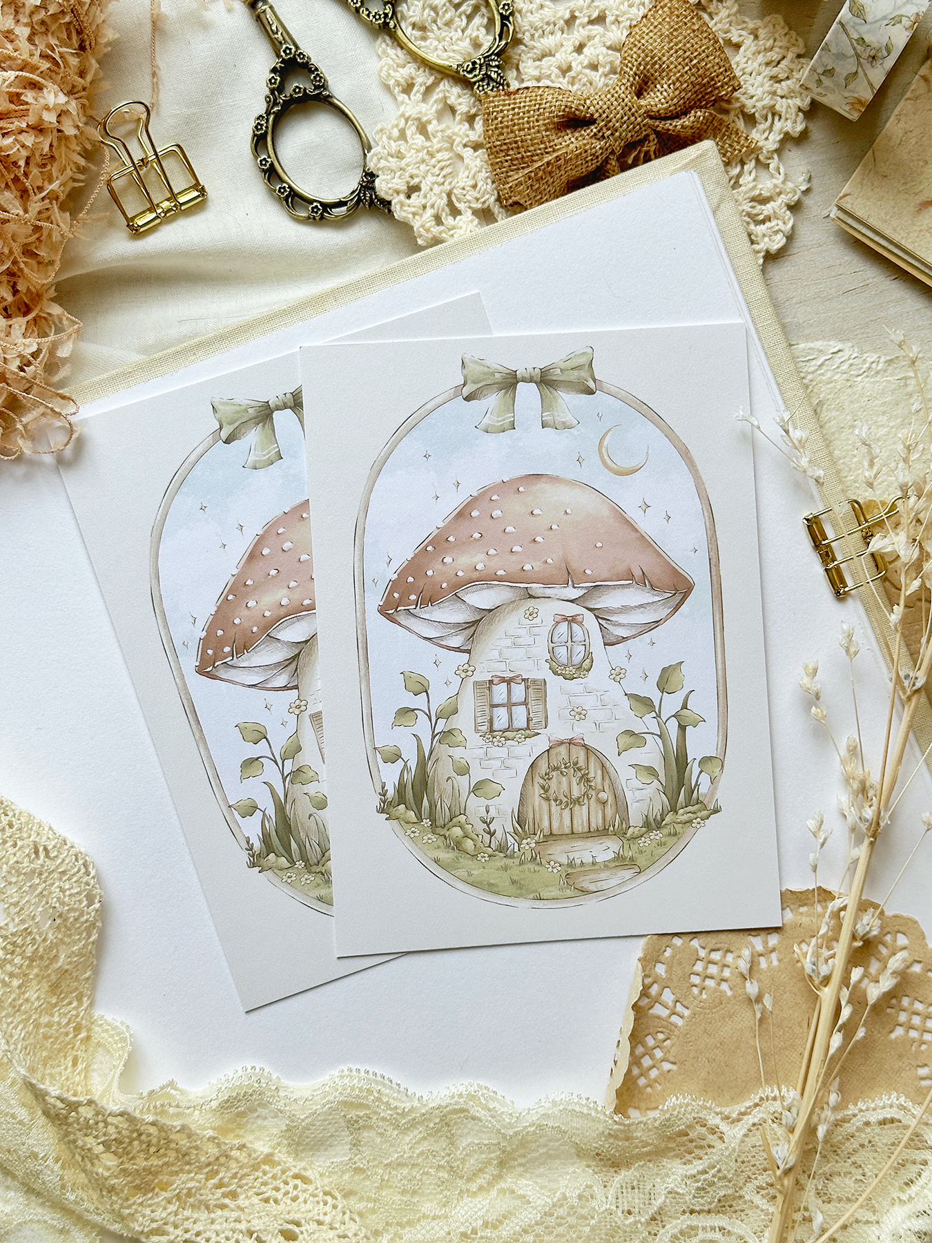 mushroom night & day art print 4x5.5