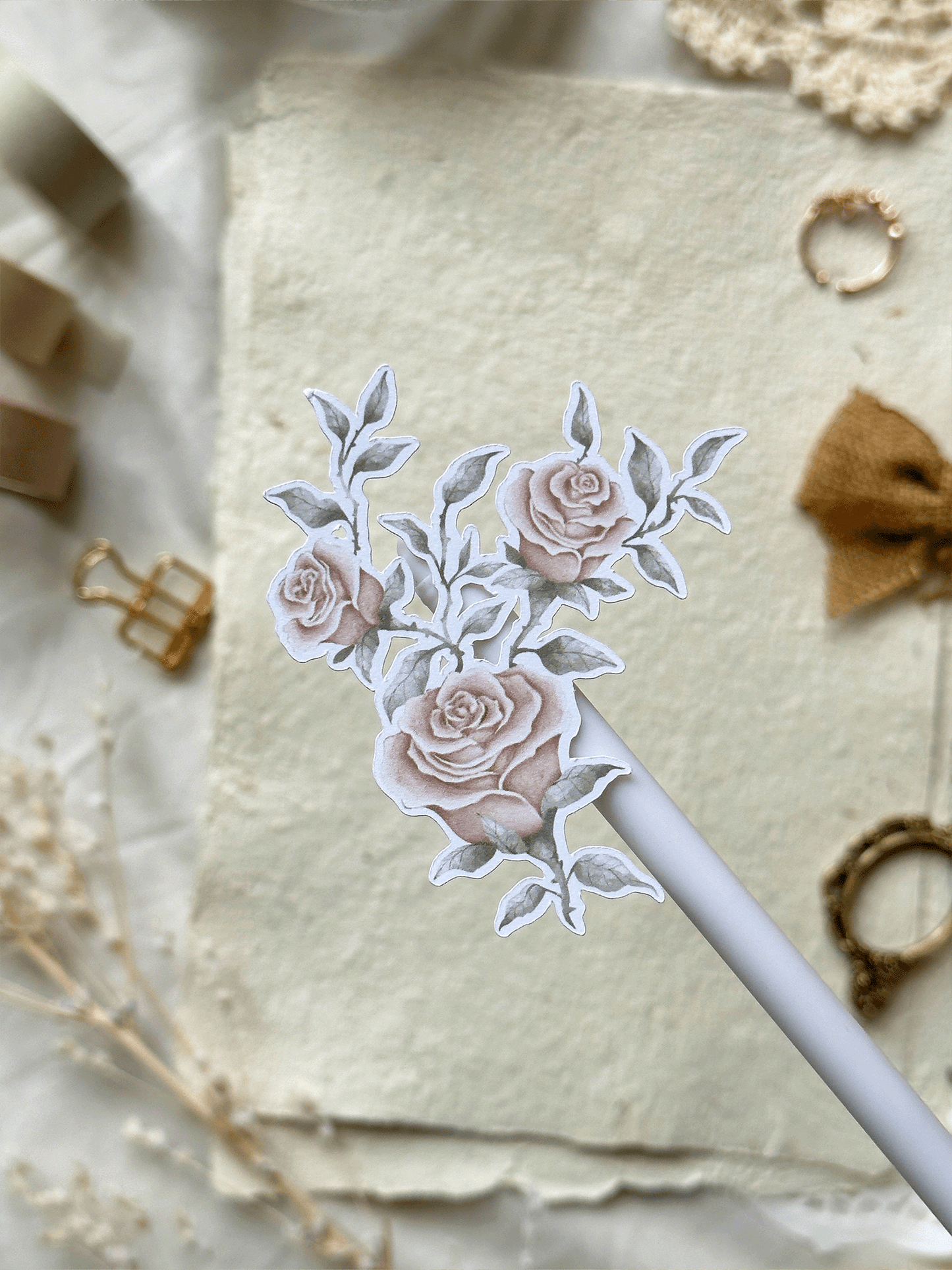 red rose floral sticker sheet - 1pc