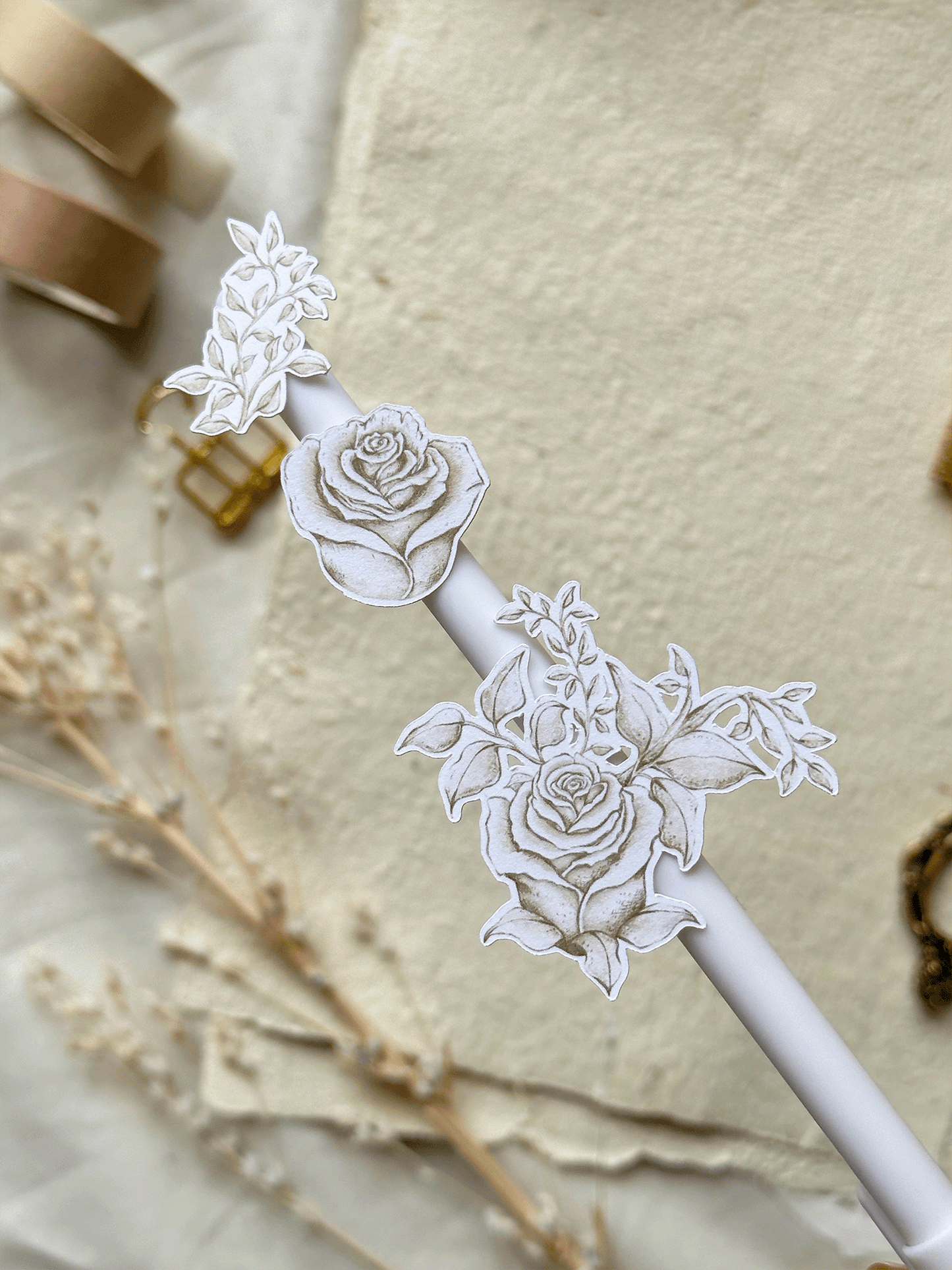 white rose & butterfly cutouts sticker sheet