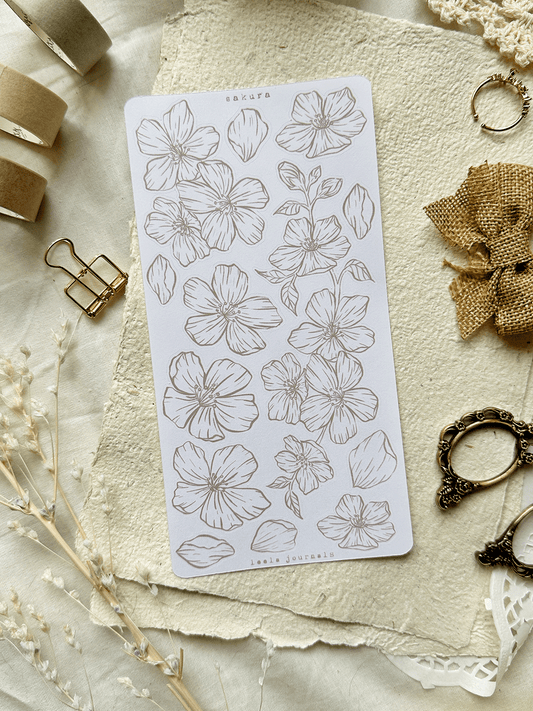 white sakura floral sticker sheet - 1pc